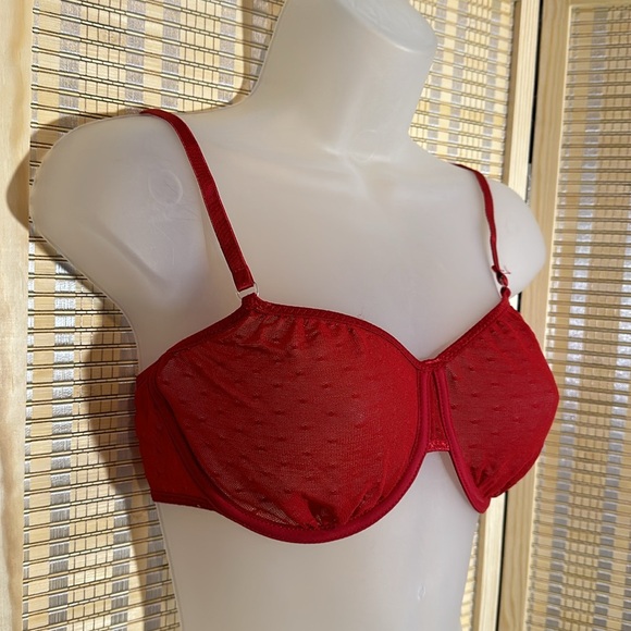 Vintage Bright Red Semi Sheer Mesh Underwire Unlined Bra No Brand - Picture 2 of 15